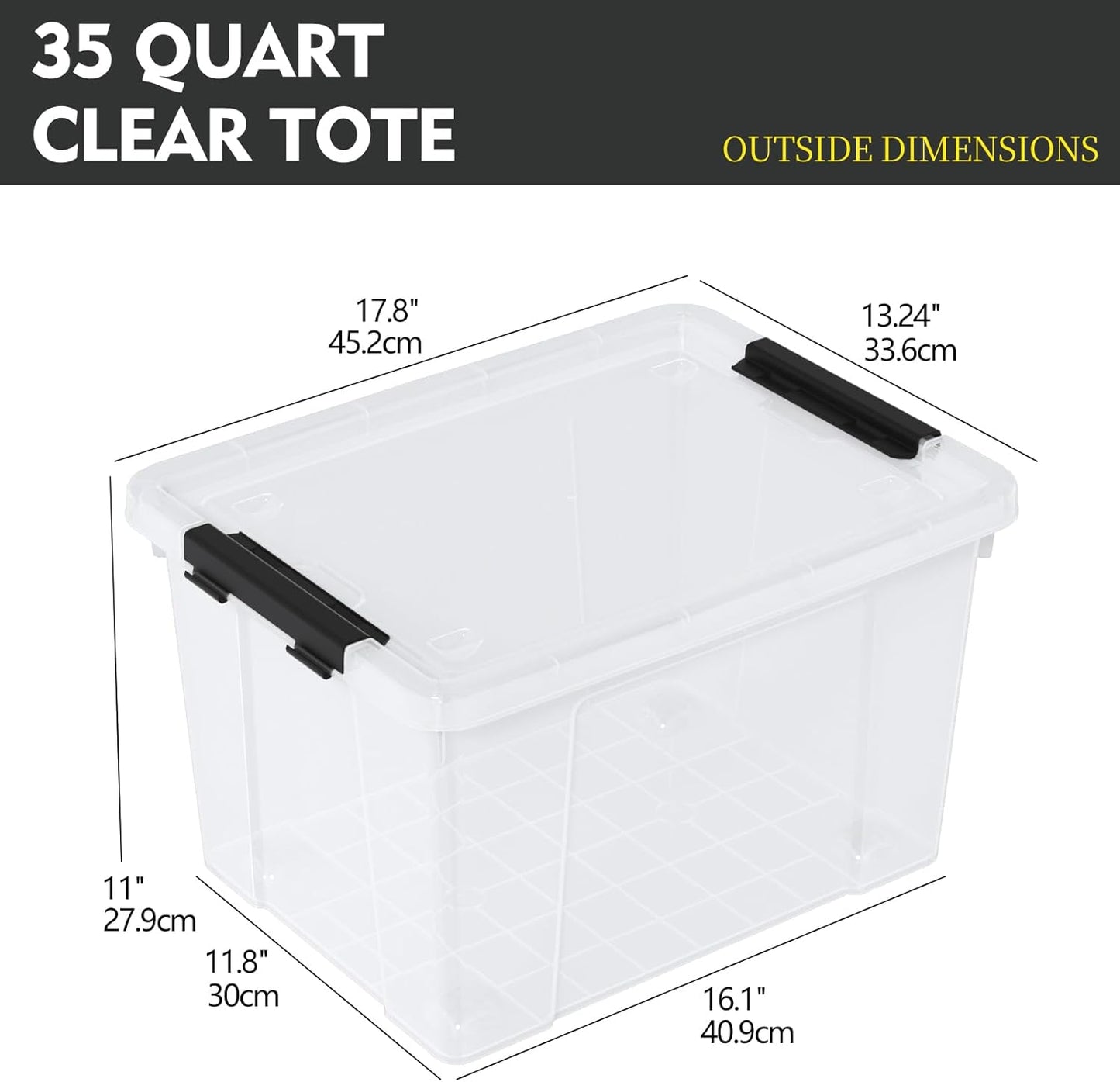 4-Pack Plastic Storage Bins with Lid, Latching Stackable Utility Tote, 35 Quart, Clear