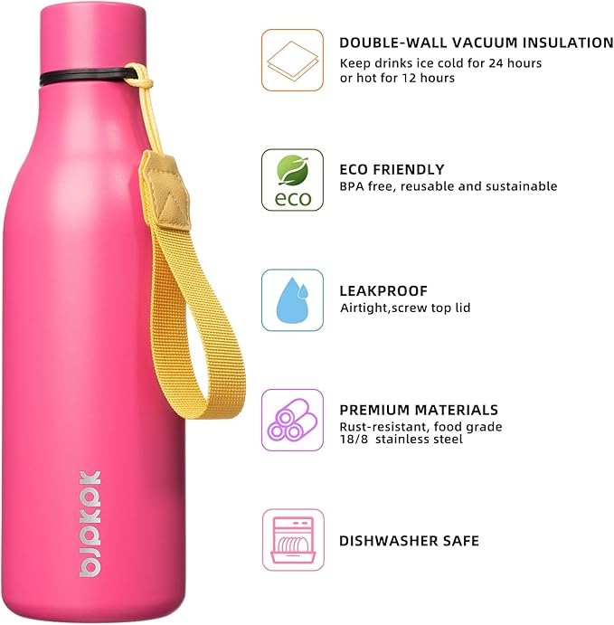 BJPKPK Insulated Water Bottles, 18 oz Stainless Steel Metal Water Bottle - Image 2