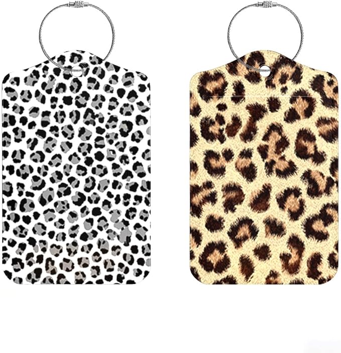 2 Pack Leopard Luggage Tags for Suitcases, Trendy Animal Print Travel ID Tags by Cmialusie