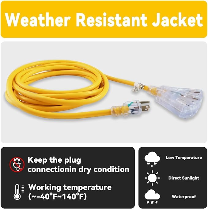 EP 30 Ft 12 Gauge Heavy Duty Extension Cord, 15A 125V 1875W, 3 Outlet - Image 5