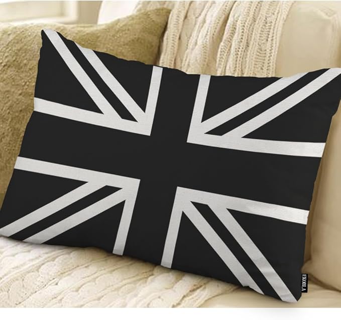 EKOBLA UK Flag Pillow Cases Union Jack Black White United Kingdom National - Image 2