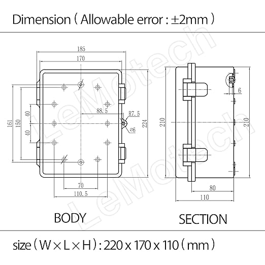 LeMotech Electrical Box, IP67 Waterproof Hinged Cover Stainless Steel Latch - Image 7