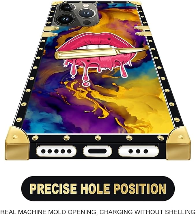 Compatible with iPhone 16 Pro Case, Cool Corlorful Lip Marble Luxury Golden - Image 5
