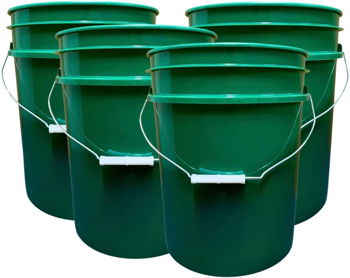 House Naturals 5 Gallon Premium HPDE Plastic Bucket - Made in USA Food Grade Storage Container, BPA Free All Purpose Pail (4, Dark Green)
