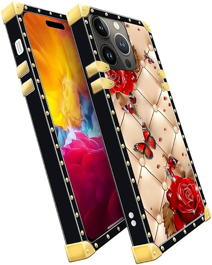 Compatible with iPhone 15 Pro Max Case, Shining Red Rose Butterfly Leather - Image 3