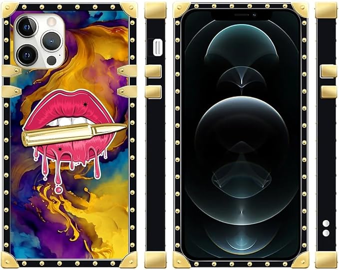 Compatible with iPhone 12 Pro Max Case, Cool Corlorful Lip Marble Luxury Golden - Image 2
