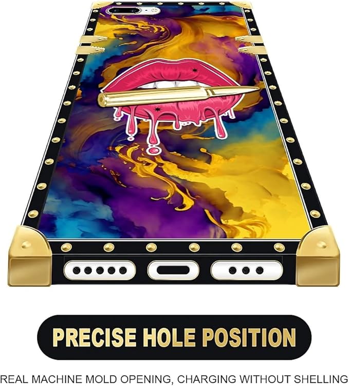 Compatible with iPhone 8 7 SE Case, Cool Corlorful Lip Marble Luxury Golden - Image 5