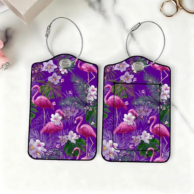 2 Pack Flamingo Luggage Tag 2.83 x 4.53 inch Tropical Pink Bird Purple - Image 6