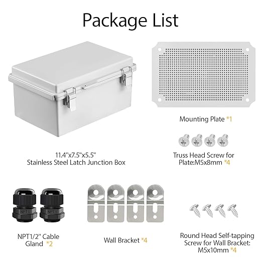 LeMotech Electrical Box, IP67 Waterproof Hinged Cover Stainless Steel Latch - Image 9