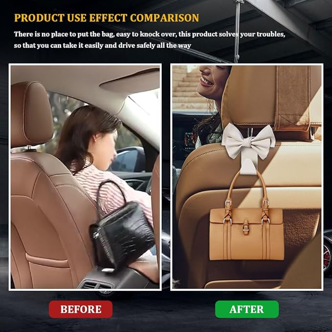 2PCS Car Hooks for Purses and Bags, Cute Bow Car Seat Headrest Hook, Car - Image 3