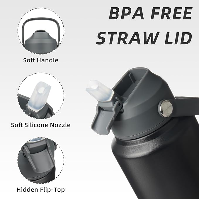 BJPKPK Water Bottle with Straw Lid, 32oz Vacuum Insulated Water Bottles - Image 2