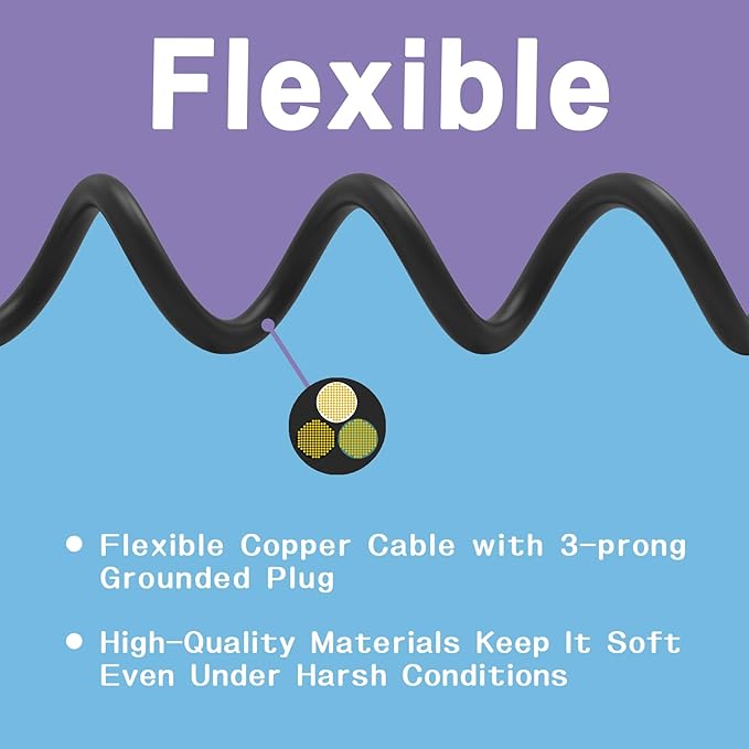 Indoor Outdoor Extension Cord 50 FT, 16/3 SJTW Weatherproof Black Electrical - Image 4