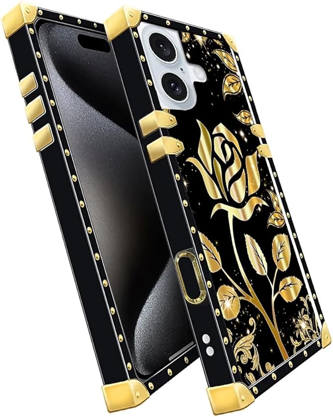 Compatible with iPhone 16 Plus Case, Shine Gold Rose Luxury Golden Decoration - Image 2