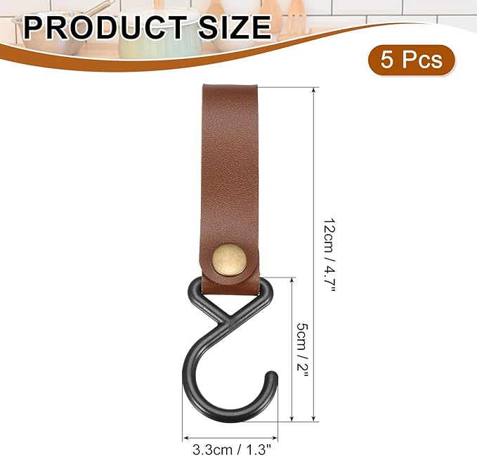 uxcell 5pcs PU Leather Hooks, Leather Straps - Image 2
