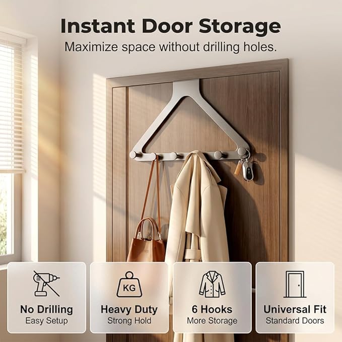 Over-The-Door Hanger Organizer, 2026 New Modern Over Door Hook, Heavy Duty Door - Image 7