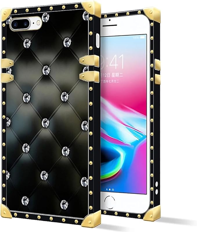 Compatible with iPhone 8 Plus 7 Plus Case, Shiny Black Sofa Crystal Luxury - Image 2
