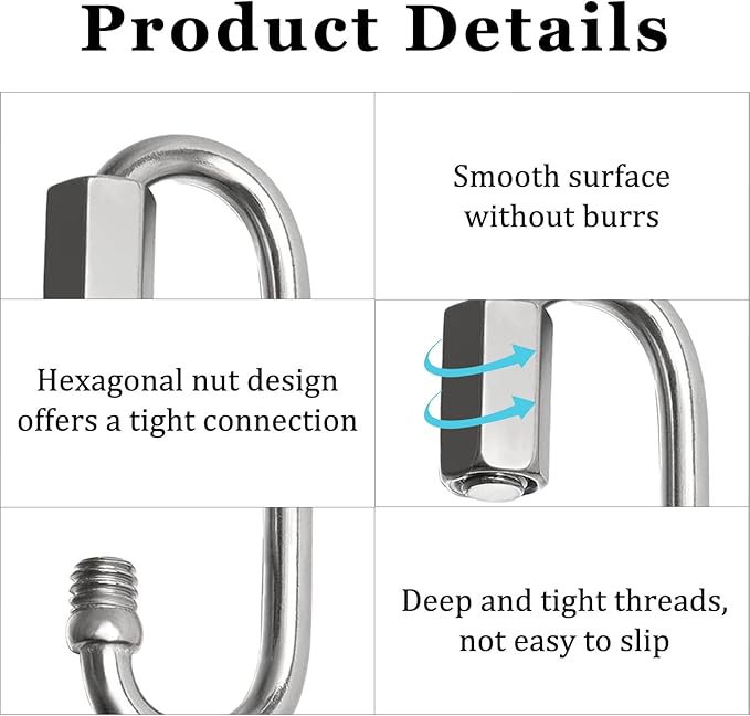 Locking Carabiner Clips, Stainless Steel Spring Snap Hook Locking Carabiner - Image 3
