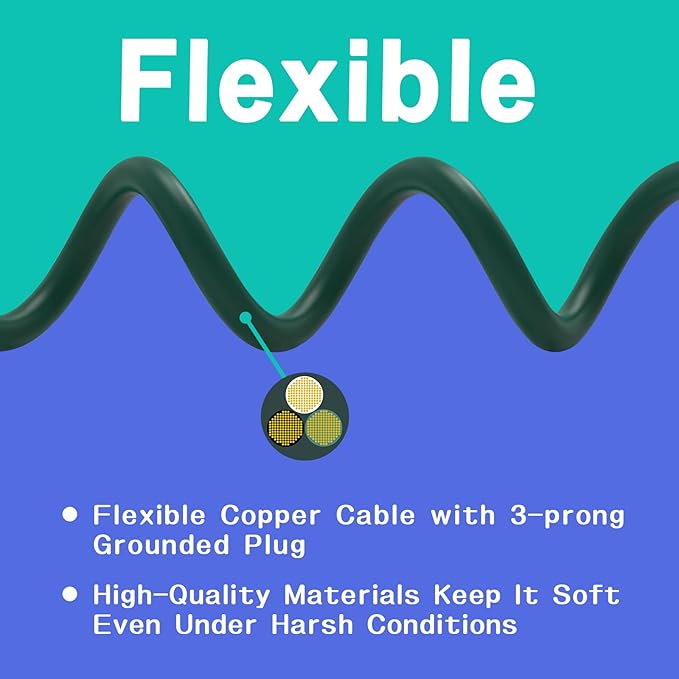 Indoor Outdoor Extension Cord 75 FT, 16/3 SJTW Weatherproof Green Electrical - Image 4
