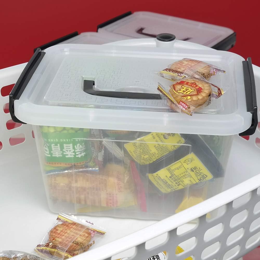 Asking Plastic Latching Box with Black Handle, Lidded Storage Bins, 6 Packs, 3 Quart