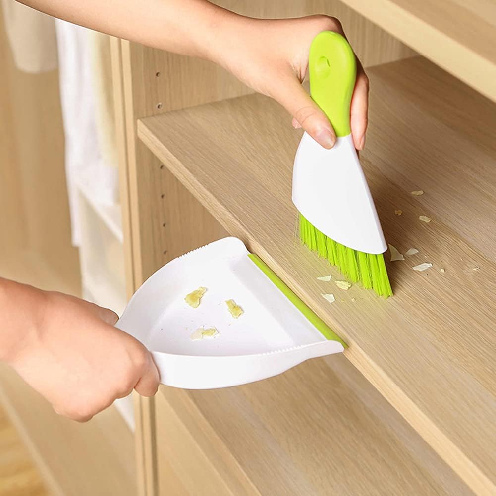 Dust pan Broom Brush Dustpan - Small Broom and Dustpan Set,Mini Broom and Dustpan,Small Dustpan and Brush Set for Home Cleaning, Sofa, Desk, Guinea Pig Cage, Cat Litter etc.（Green 2 Set）