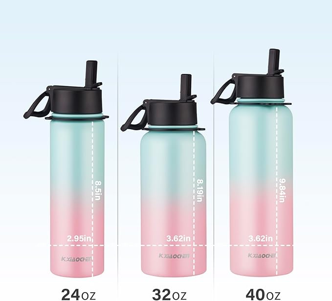 KXIAOCHEN Insulated Water Bottle, Stainless Steel Water Bottle, 2 Lids - Image 5