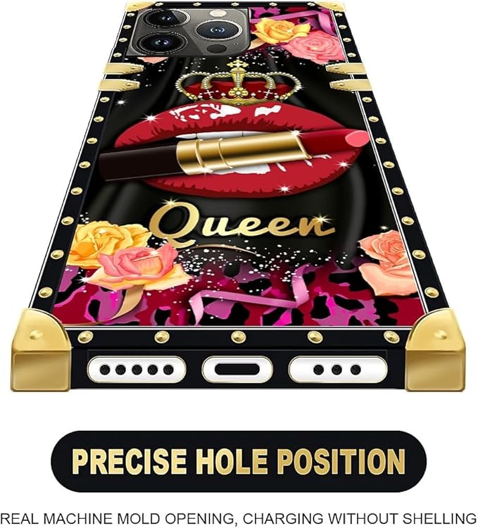 Compatible with iPhone 15 Pro Case, Queen Lip Crown Leopard Print Luxury Golden - Image 5
