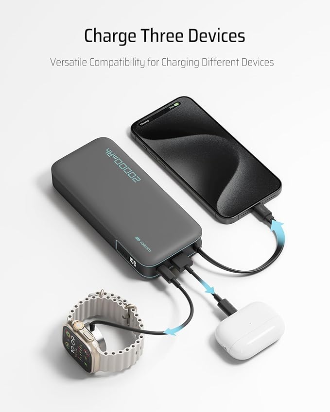CUKTECH 45W Power Bank 20000mAh, Portable Travel Charger Built-in USB C Cable - Image 9