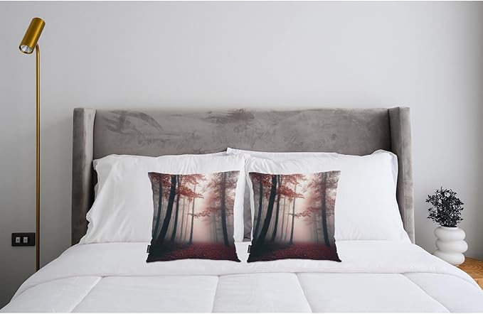 Swono Foggy Forest Throw Pillow Cases Pack of 2, Misty Autumn Tree Woods - Image 3