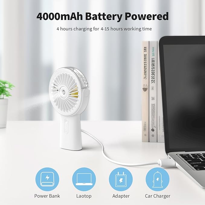 Otlonpe Handheld Misting Fan Portable, Small Personal Hand Held Rechargeable - Image 3