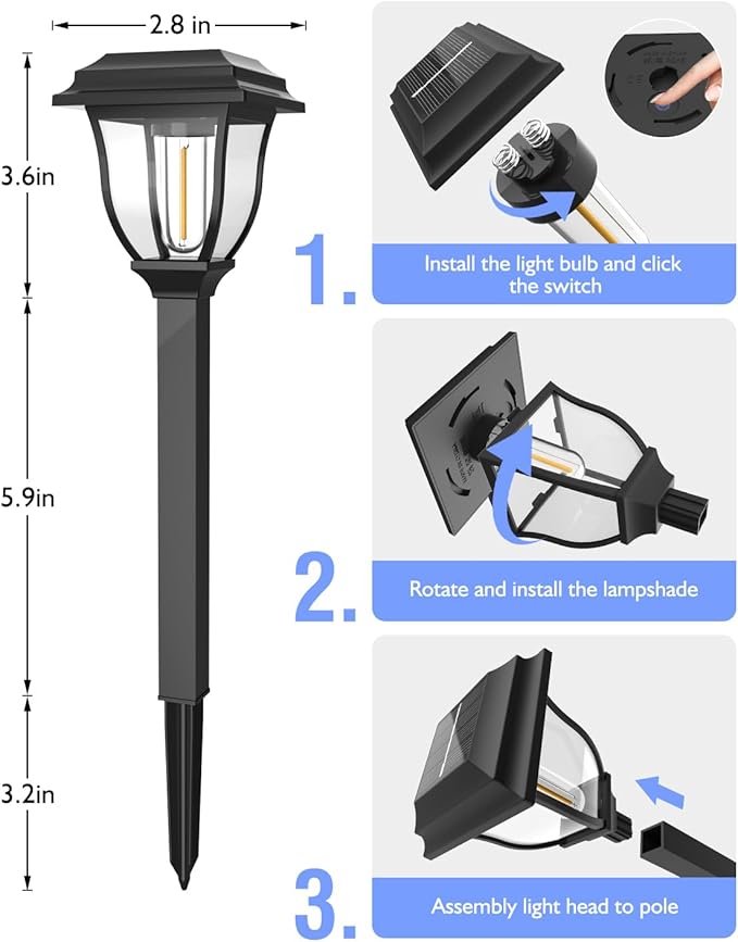 Solar Pathway Lights 2 Pack Mini Outdoor 3000K Bright Auto On/Off Solar Garden - Image 6