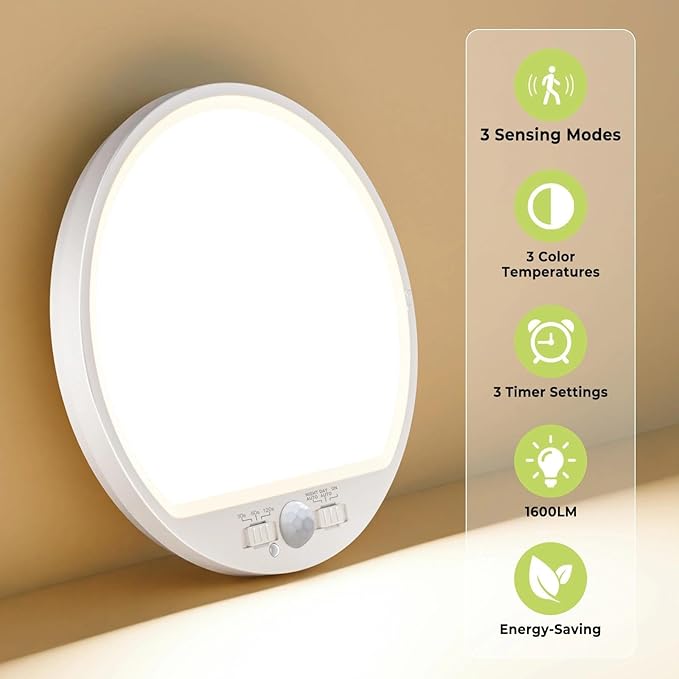 hepside Motion Sensor Ceiling Light Wired, 3000K/4000K/6500K LED Flush Mount - Image 5