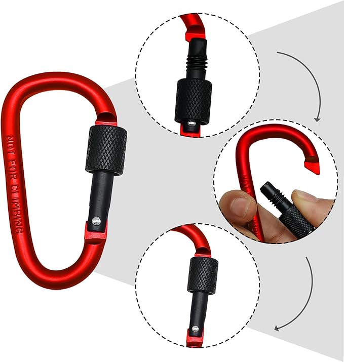 6 Pack Small Locking Carabiner, 3 Inch Aluminum D-Shape Snap Hook - Image 2
