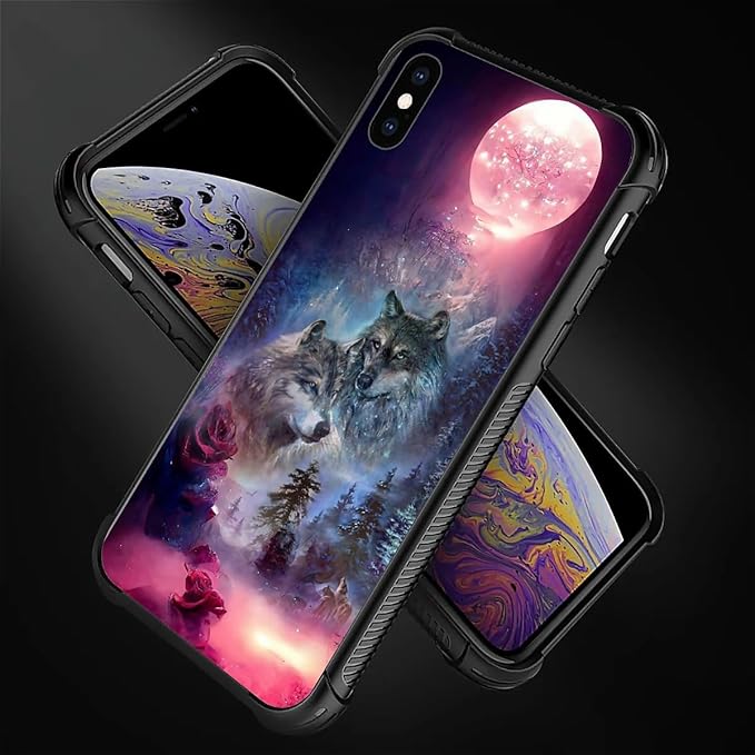 for iPhone Xs Max Case, Star Two Wolfs Howling Pattern Graphic Design Girl Boy - Image 5