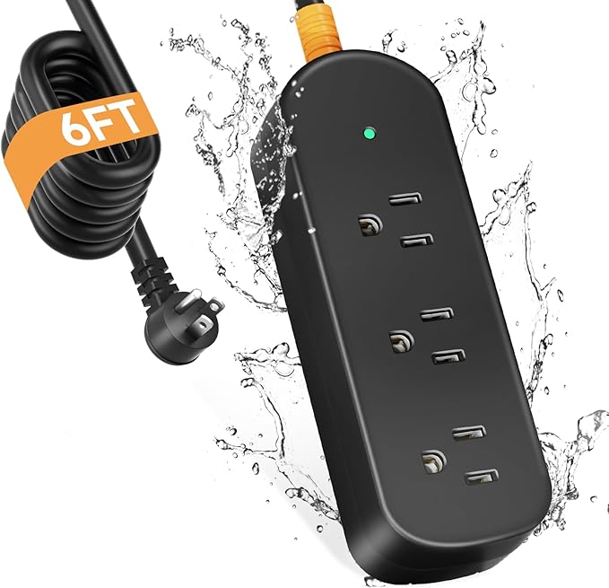 Outdoor Power Strip Weatherproof 6 FT Extension Cord Waterproof Surge Protector by CAKINKON