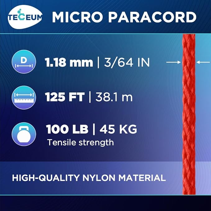 TECEUM Micro Paracord – 1.18 mm X 125 ft – Micro Utility Cord – Thin Braided - Image 2
