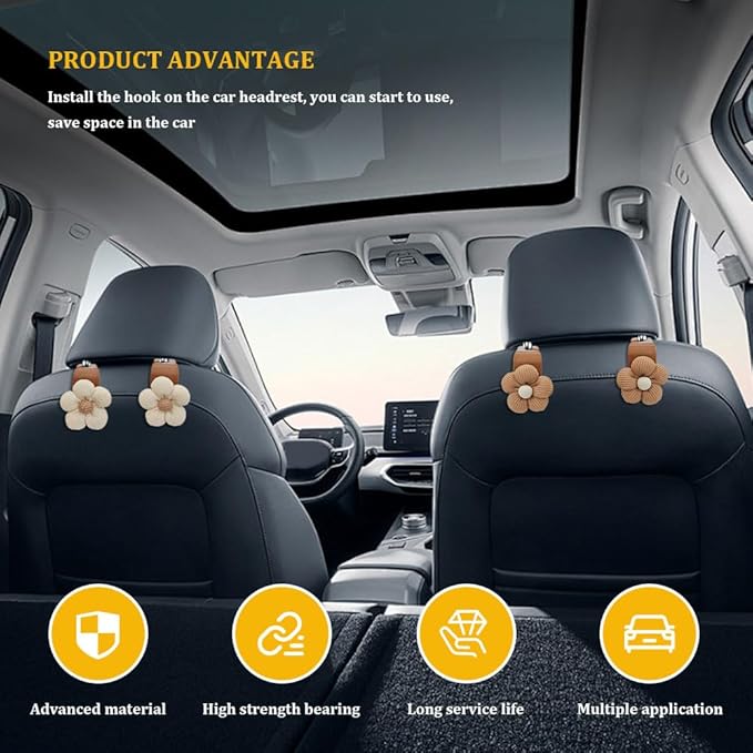 4PCS Car Hooks for Purses and Bags, Flower Car Headrest Hook - Image 4
