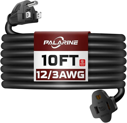 10ft Black Outdoor Extension Cord Waterproof, UL Listed, 12/3 SJTW Heavy Duty 3 by PALARINE
