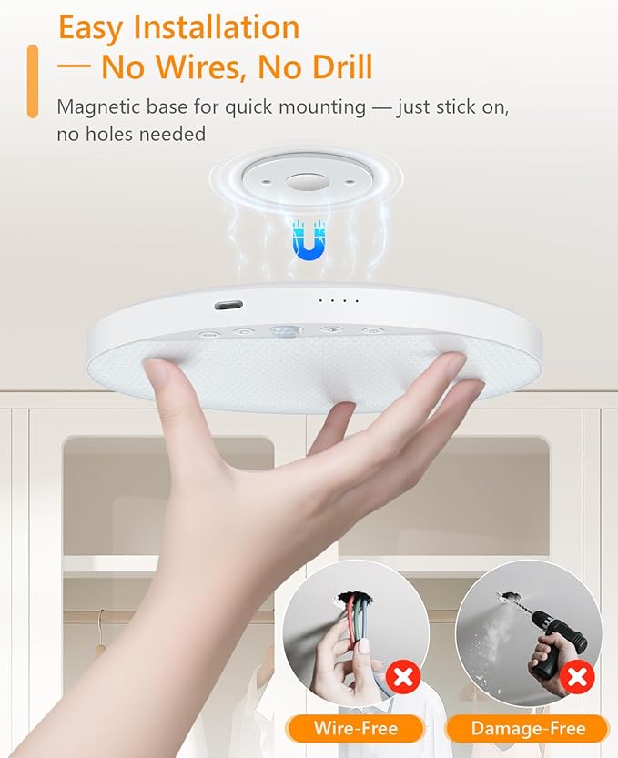 Rechargeable 6W Motion Sensor Ceiling Light Indoor, No Wiring & Magnetic - Image 2