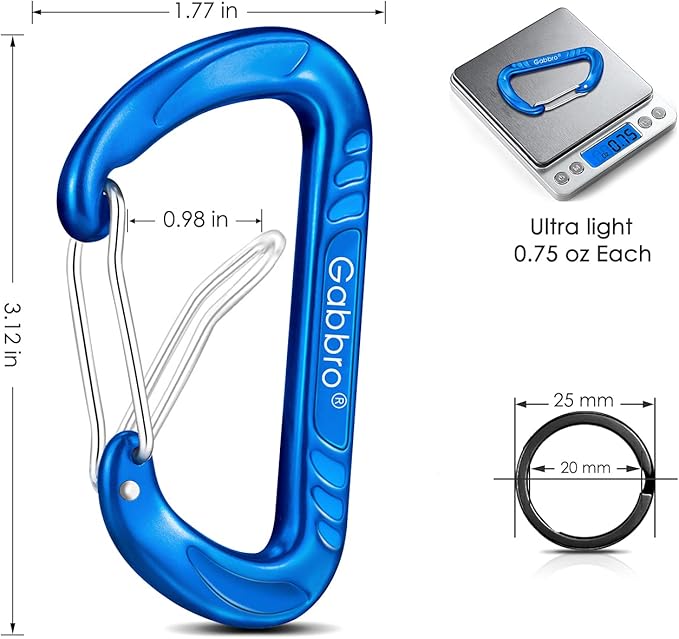 Gabbro Carabiner Clips Heavy Duty 12kN, Wiregate Aluminum Lightweight Caribeener - Image 9