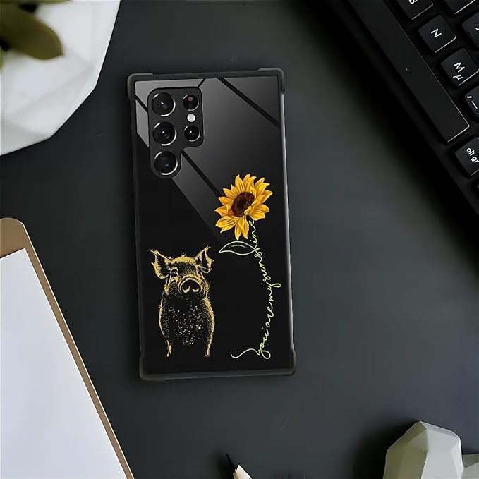 for Samsung Galaxy S23 Ultra Case, Pig Sunflower Yellow Sunshine Pattern - Image 4