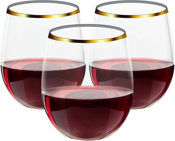 FOCUSLINE 32 Pack 12 OZ Plastic Wine Glasses, Stemless Disposable Wine Cups by FOCUSLINE