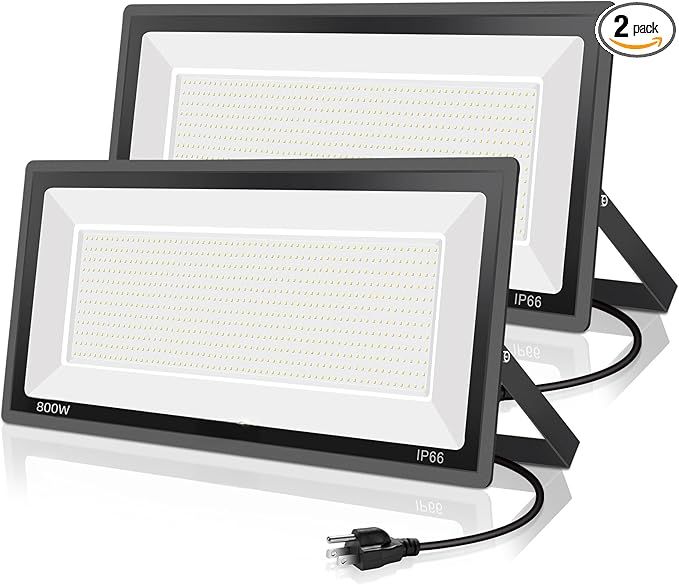 YANYCN 2 Pack 800W LED Flood Light Outdoor, 3750W Equivalent Super Bright by YANYCN