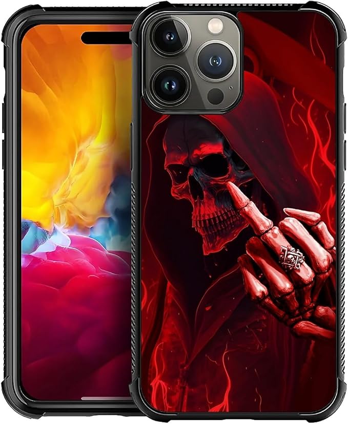 for iPhone 15 Pro Case, Gestures Funny Skull Pattern Graphic Design Girl Boy by FKBRCL4U