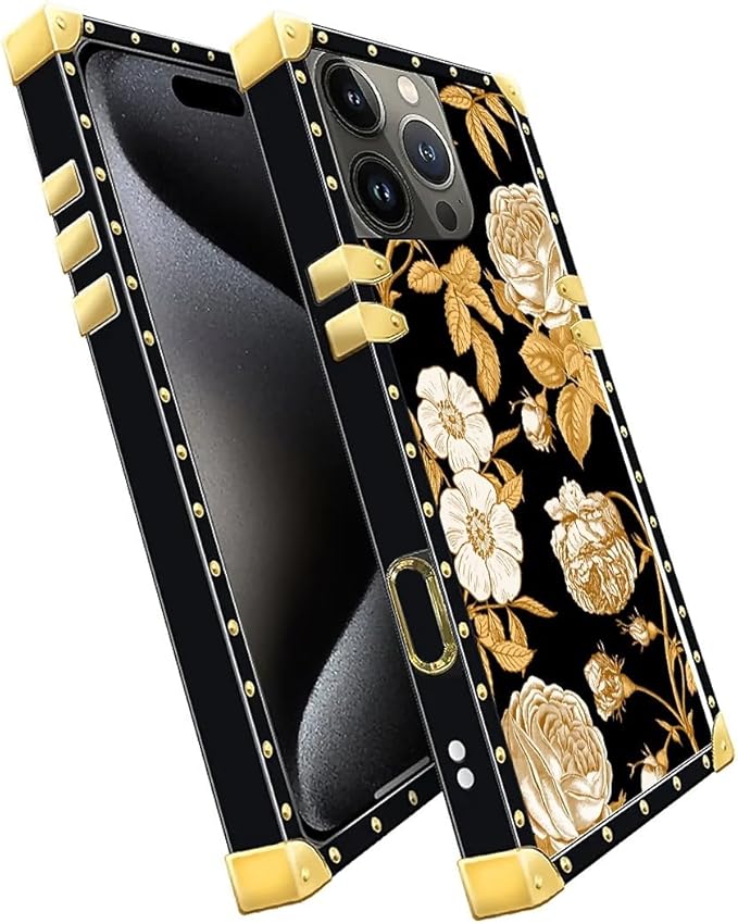 Compatible with iPhone 16 Pro Case, Blooming Rose Golden Flower Luxury Golden - Image 3