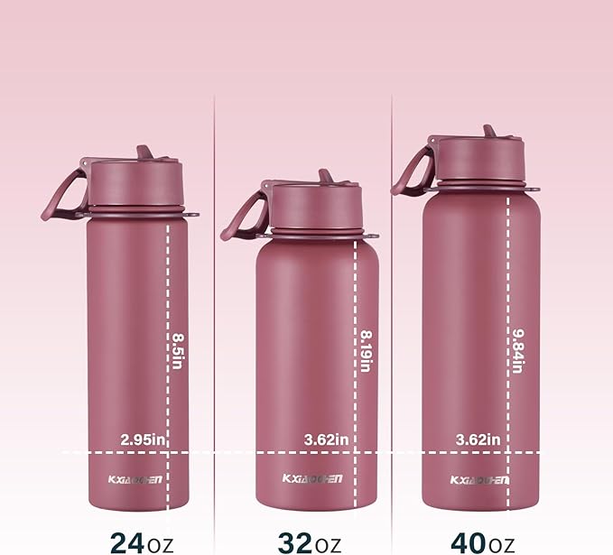KXIAOCHEN Insulated Water Bottle, Stainless Steel Water Bottle, 2 Lids - Image 4