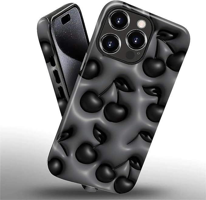for iPhone 16 Pro Case, HL2 Cute Cool Cherry Black Hybrid 2 Layer Hard Shell - Image 2