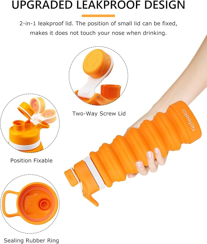 Nefeeko Collapsible Water Bottle, 26oz Silicone Foldable Water Bottles - Image 3
