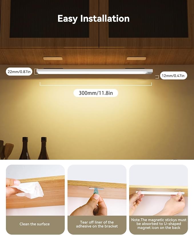 Rechargeable Under Cabinet Lighting 12 Inch 6-Pack, Motion Sensor Light Indoor - Image 7