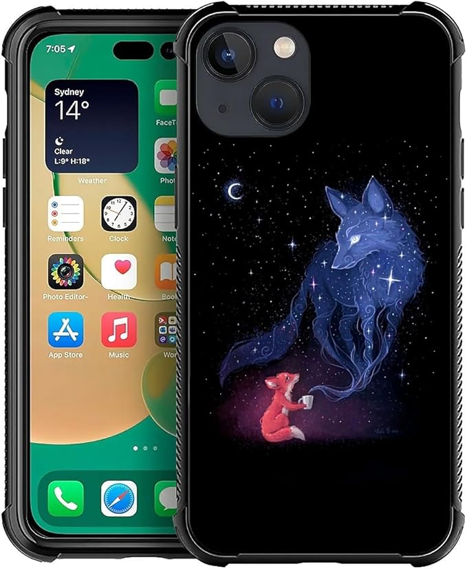 for iPhone 13 Case, Galaxy Fox Wolf Pattern Graphic Design Girl Boy Soft by FKBRCL4U