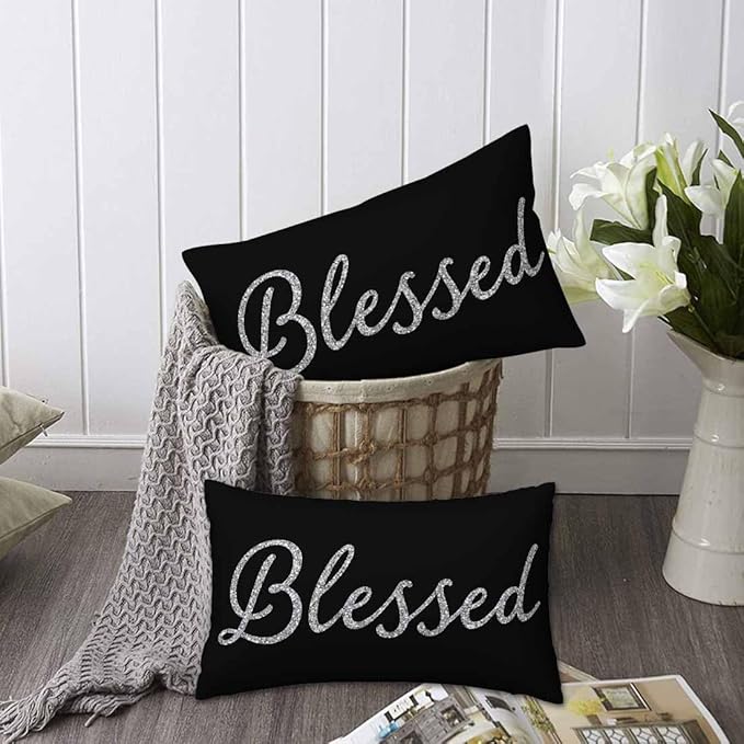 Bling Blessed White Throw Pillow Covers 12 X 20 Highlights Blessed Black Set of - Image 6